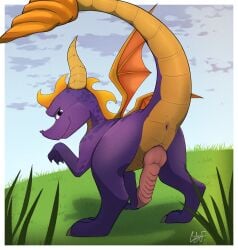 activision anus codyf0xx dragon feral genitals hi_res knot knotted_penis looking_at_viewer looking_back male mythological_creature mythological_scalie mythology penis purple_body purple_eyes raised_tail ridged_penis scalie spyro_reignited_trilogy spyro_the_dragon tail wings