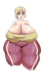 big_breasts big_hips blonde_hair cleavage dreadmegalo huge_breasts huge_hips short_hair solo