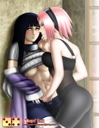 2girls abs arched_back ass back black_hair blush breasts c-shape cleavage female female_only femdom fingering green_eyes green_nails hand_in_panties hand_in_pants headband hyuuga_hinata long_hair mongrelssister multiple_girls nail_polish naruto naruto_(series) naruto_shippuden panties pink_hair purple_nails sakura_haruno short_hair underboob underwear unzipped_pants white_eyes yuri