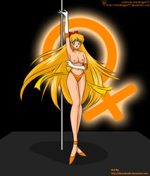 bishoujo_senshi_sailor_moon bow breasts dk_studios female female_only front_view human minako_aino pale_skin panties pole sailor_venus small_breasts solo standing stardragon77 stripper_pole tagme topless venus_symbol