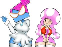 2girls big_breasts big_girls big_hips blue_skin clothed clothing female female_only fully_clothed humanoid mario_(series) multiple_girls nastasia nintendo paper_mario super_paper_mario thick_thighs thighhighs toadette twygz white_background wide_hips