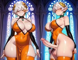 1futa ai_generated back_view backsack balls blonde_hair bodysuit bra breasts bride bulge bulge_through_clothing cum cum_on_self erect_nipples_under_clothes erection flaccid freckles futa_only futanari glistening glistening_penis gloves gold_jewelry gonz1994 hyper hyper_balls hyper_penis intersex large_breasts large_penis latina light_skin lingerie multiple_views oc orange_hair penis precum red_eyes short_hair thick_hips thick_thighs thighhighs tight_clothes tight_clothing two_colored_hair underwear veiny_penis wet_clothes white_dress white_hair