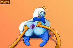 1girls adventure_time anal_juice anal_lips anus ass big_ass blue_skin bottomless butt cartoon_network embarrassed fat_mons female_focus gape gaping gaping_anus hips ice_queen_(adventure_time) legwear long_hair looking_at_viewer looking_back male_pov mastr7up no_ass orange_background pov pussy spread_anus spreading stockings surprised thick_ass thick_thighs thighs white_hair wide_hips