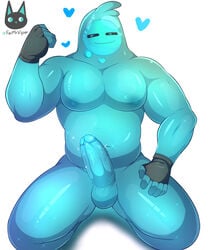 2020 absurd_res balls big_muscles blue_balls blue_body blue_glans blue_penis clothing epic_games erection fermrviper fingerless_gloves fortnite gay gay_male genitals glans gloves goo_creature goo_humanoid handwear heart hi_res humanoid kneeling male male_only muscular muscular_male navel nipples pecs penis raised_arm rippley simple_background slurp_(fortnite) smile solo solo_male sparkles tongue tongue_out vein veiny_penis video_games white_background