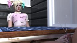 1boy 1girls 3d 3d_(artwork) barefoot batman_(series) birds_of_prey_(movie) blonde_hair cum cumshot dc dc_comics facepaint feet foot_fetish footjob footjob_under_table fortnite harley_quinn harley_quinn_(birds_of_prey) harley_quinn_(fortnite) highres light-skinned_female light-skinned_male light_skin makeup multicolored_hair nude nude_male poizen3d twintails under_the_table
