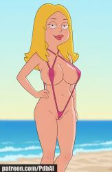ai_generated american_dad cameltoe curvy enormous_breasts female female_only francine_smith large_breasts milf partially_visible_vulva pdbai red_hair sling_bikini tagme teasing