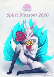 2020 5_fingers absurd_res ahri anawat anthro canid canine female fingers fox genitals hi_res league_of_legends mammal nude pussy riot_games simple_background solo spirit_blossom_ahri spirit_blossom_series video_games