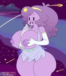 1girls adventure_girls adventure_time ass big_hair black_eyes blush bottomless breasts cartoon_network cum cum_in_mouth disembodied_penis freckles futanari headband highres large_breasts lumpy_space_princess marceline meteor_shower mob_face nipples paizuri purple_hair purple_skin pussy shopping_bag somescrub thick_thighs titjob