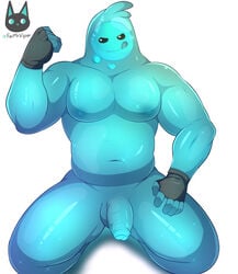 2020 absurd_res balls big_muscles blue_balls blue_body blue_glans blue_penis clothing epic_games fermrviper fingerless_gloves flaccid fortnite gay gay_male genitals glans gloves goo_creature goo_humanoid handwear hi_res humanoid kneeling male male_only muscular muscular_male navel nipples partially_retracted_foreskin pecs penis raised_arm rippley simple_background slurp_(fortnite) smile solo solo_male tongue tongue_out uncut video_games white_background