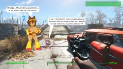 3d 4th_wall_breaking big_breasts bikini bikini_bottom bikini_top breaking_the_fourth_wall brown_hair cat_ears catgirl cyclops fallout first_person_view game_ui gameoverse goggles_on_head grabbing_own_breast gun hiderlink20 huge_breasts kaboodle_(gameoverse) kit_(gameoverse) koikatsu looking_at_viewer screenshot_edit