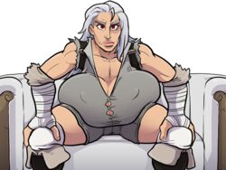 behelda_(legend_of_queen_opala) blacksmith breasts gray_hair large_breasts legend_of_queen_opala milf red_eyes sparrow_(artist) tagme