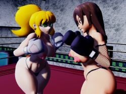 2girls 3d 3d_(artwork) amanda_young big_breasts black_boxing_gloves black_gloves blonde_hair boxing boxing_gloves boxing_ring breasts brown_hair catfight crossover duo female_focus female_only fight fighting fighting_ring five_nights_at_freddy's gloves green_eyes imminent_fight indoors josugomezofficialnew kabalmystic_(style) large_breasts long_hair ponytail red_eyes saw_(series) thick thick_thighs thighs topless topless_boxing topless_female vanessa_(fnaf) white_boxing_gloves white_gloves wide_hips