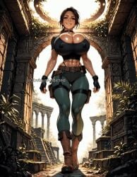 abs ai_generated animated bimbo bolt_on_tits bouncing_breasts breast_implants bulging_breasts bursting_breasts enhanced_breasts fake_breasts flashing flashing_breasts huge_breasts illustrious_(stable_diffusion) lara_croft nipple_bulge obviousaddicted silicone silicone_implants stable_diffusion tomb_raider