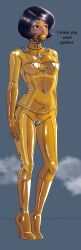 1girls alex_(totally_spies) black_hair bodysuit brown_eyes collar female female_only femsub fully_clothed gag gagged gloves high_heels hkr06 jpeg solo tight_clothing totally_spies yellow_bodysuit yellow_clothing