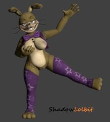 2020 3d blender buckteeth female female_only five_nights_at_freddy's five_nights_at_freddy's:_help_wanted five_nights_at_freddy's:_security_breach furry glitchtrap holding_own_breast looking_at_viewer purple_bowtie purple_eyes rule_63 shadowlolbit waving waving_hand