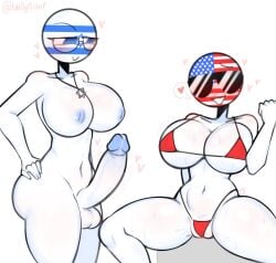 1futa 1futa1girl 1girls american_flag amogus among_us_reference artist_name artist_signature big_breasts big_cock big_penis blue_eyes blush countryhumans countryhumans_girl futanari glasses heart hourglass_figure israel_(countryhumans) israeli_flag kak0yt0_chel red_bikini simple_background star_of_david sunglasses thick_thighs united_states_of_america_(countryhumans) white_background white_skin