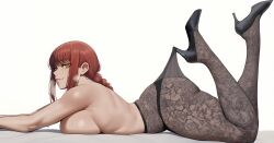 ai_generated chainsaw_man danidn fishnets heels lace_pantyhose_hooked_on_heel_(meme) makima_(chainsaw_man) pantyhose red_hair shirtless