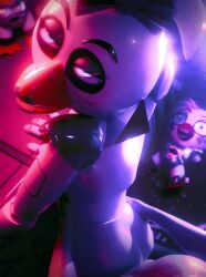 1boy 1girls 3d accurate_art_style animated animatronic five_nights_at_freddy's five_nights_at_freddy's:_security_breach glamrock_chica_(fnaf) human looking_at_viewer looking_back mrcourage616 no_sound straight tagme video