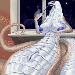 2024 2_clitorises absurd_res after_transformation animal_clitoris animal_genitalia anthro apode areola arm_support big_breasts black_claws black_mamba black_sclera blue_areola blue_clitoris blue_nipples blue_tongue blue_vulva bodily_fluids breasts claws clitoris dated draconcopode elapid_(snake) fanning fanning_self female forked_tongue full_moon gender_transformation genital_fluids genitals glistening glistening_body glistening_scales hair hemiclitores hi_res huge_breasts leaning_on_elbow legless long_hair long_tongue mamba montgomery_glands moon mtf_transformation multi_clitoris multi_genitalia naga night nipples non-mammal_breasts red_eyes red_wall reptile scales scalie serpentine signature sitting_on_tail sky snake snake_naga solo star starry_sky tail tail_coil tan_body tan_scales tongue transformation two_fingers_up vaginal_fluids vaginal_fluids_on_hand ventral_scales vulva wall_(structure) wavy_hair white_body white_hair white_scales wide_hips window window_sill xenthetechnomorph