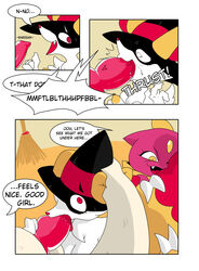 absurd_res animal_genitalia animal_penis anthro anthro_on_anthro anthro_penetrated anthro_penetrating anthro_penetrating_anthro balls braixen breast_grab breasts broom clothing comic faceless faceless_male fellatio female feral fur genitals hand_on_breast hand_on_head hat headgear headwear hi_res inner_ear_fluff male nintendo nipples oral oral_penetration out_of_frame penetration penile penile_penetration penis penis_in_mouth pokemon pokemon_(species) ponporio_(artist) red_eyes scarf sex shiny_pokemon sneasel straight tuft typhlosion video_games white_sclerea witch_hat yellow_body yellow_eyes yellow_fur yellow_nipples yellow_scarf