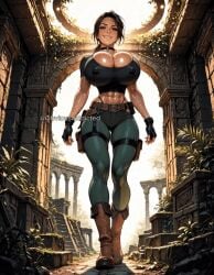 abs ai_generated animated bimbo bolt_on_tits bouncing_breasts breast_implants bulging_breasts bursting_breasts enhanced_breasts fake_breasts huge_breasts illustrious_(stable_diffusion) lara_croft nipple_bulge obviousaddicted silicone silicone_implants stable_diffusion tomb_raider