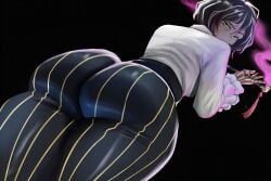 1girls ai_generated ass ass_focus big_ass bionic_arm black_hair bottom_heavy bubble_butt clothing distortion_detective fat_ass female female_only gluteal_fold huge_ass large_ass limbus_company looking_at_viewer looking_back massive_ass moses_(distortion_detective) pipe project_moon smoking solo thick_ass thick_thighs thunder_thighs towc wide_hips