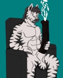 anthro black_hair black_mane black_stripes cumming cumshot equine excessive_cum furry green_eyes h9rse horsecock huge_cock large_balls large_penis male male_only masturbation mid_orgasm muscles muscular striped_horse white_fur zebra