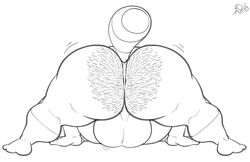 anthro anus ass backsack balls big_balls big_butt bobthetanuki body_hair butt_hair extrasizedbob furry genitals hi_res huge_balls huge_butt hyper hyper_butt male male_only monochrome nude presenting raised_tail solo spreading stretched_out_legs stretching tagme