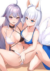 2girls animal_ears azur_lane bikini kaga_(azur_lane) kaga_(everlasting_killing_stone)_(azur_lane) light-skinned_female light_skin multiple_girls pussy_juice sakura_empire_(azur_lane) swimsuits tagme tail tosa_(azur_lane) tosa_(hometown_zest)_(azur_lane) yuri