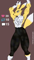 2020 9:16 anthro clothing digimon digimon_(species) female harpseal hi_res muscular muscular_female pose pubes pubes_exposed renamon tight_clothing