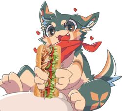 bl_s21 canid canine canis censored domestic_dog duo food food_fetish food_play izuna_(shin.) male male/male mammal sandwich shin. simple_background subway_(franchise) subway_eat_fresh_(meme)