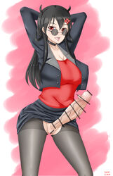 1futa bar_censor big_breasts big_penis black_hair censored clothed clothing comdost_(character) comdost_(vtuber) crotchless crotchless_clothes crotchless_pantyhose exposed_penis exposed_pussy futa_only futa_sans_balls futanari hair_horns indie_virtual_youtuber intersex jacket looking_over_eyewear looking_over_glasses mostly_clothed pantyhose partially_clothed penis_out presenting presenting_penis pussy red_eyes round_glasses skirt solo solo_futa sunglasses tinted_eyewear tongue_out tsa vagina veiny_penis virtual_youtuber