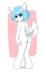 1girls animal_ears anthro ass blue_eyes blue_hair breasts hands_on_ass looking_at_viewer looking_back nipples pussy smile solo solo_female tagme tail thrumbo virtual_youtuber white_fur wolfychu youtube youtuber