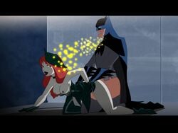 1boy 1girls all_fours batman batman_(series) bent_over bruce_wayne clothed_sex dc_comics doggy_style dress exposed_breasts from_behind from_behind_position green_lipstick green_skin hair_accessory hentainador implied_penetration implied_sex justice_league_action mind_control on_all_fours pamela_isley pants_down poison_ivy red_hair sex sex_slave sex_under_dress slave white_skin