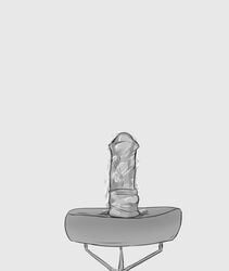 animal_dildo animal_sex_toy bodily_fluids dildo equine_dildo furniture genital_fluids grey_background hi_res jouljehart monochrome pussy_juice sex_toy simple_background stool