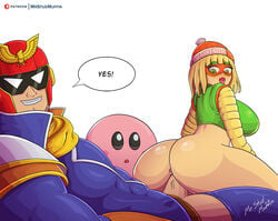 1girls 2boys arms_(game) ass big_ass big_breasts big_penis bimbo blonde_hair breasts captain_falcon crossover english_text f-zero female huge_ass kirby kirby_(series) large_ass large_breasts light-skinned_male male min_min_(arms) mrstudmuffin nintendo penis sex straight super_smash_bros. super_smash_bros._ultimate teenager text