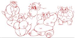 2020 animal_crossing anthro ape belly blush bodily_fluids bulge closed_eyes clothing crocodilian gorilla group haplorhine heart himbo male male_focus male_only mammal megawaffle_(artist) moobs muscles muscular muscular_male musk nintendo nipples overweight overweight_male primate reptile scalie simple_background slit sweat teddy_(animal_crossing) underwear ursid video_games white_background