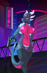 absurd_res activision anthro blush breasts building city clothed clothing cynder dododragon56 dragon female fishnet fishnet_legwear genitals gun hi_res holding_object holding_weapon horn leggings legwear looking_at_viewer mostly_nude motel neon_lights neon_sign nipples non-mammal_breasts nude pussy ranged_weapon reptile scales scalie sign skimpy solo spyro_the_dragon tail_blade video_games weapon