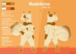 2020 2_tails 3_toes absurd_res big_breasts breasts brown_body brown_fur brown_hair brown_nipples brown_nose brown_spots dipstick_ears english_text felid front_view frown fur genitals hair hand_on_hip hi_res japanese_text looking_away madeleine_(skweekers) mammal meowstic model_sheet multi_tail multicolored_ears nintendo nipples nude orange_background orange_eyes pokémon_(species) pokemon pussy rear_view simple_background skweekers spots spotted_body spotted_fur standing tan_body tan_fur text toes video_games