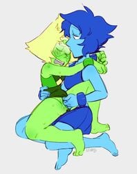 2girls blue_skin closed_eyes fingering flat_colors green_skin lapis_lazuli_(steven_universe) leotard_aside nimae04 peridot_(steven_universe) pussy_juice sitting sketch steven_universe yuri