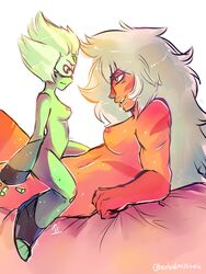 breasts female jasper_(steven_universe) limb_enhancers muscular_female peridot_(steven_universe) size_difference steven_universe tagme visor yuri