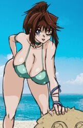 1girls beach bikini blue_eyes brown_hair erect_nipples female female human looking_at_viewer ocean open_mouth solo solo_female swimsuit tea_gardner water wink yu-gi-oh! zahkey