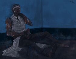 clothed dark-skinned_male dark_background dark_skin dead_by_daylight doctor erection herman_carter male_only masturbation solo_male the_doctor the_doctor_(dead_by_daylight) uniform