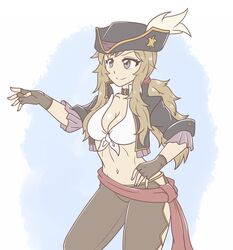 1girls alternate_costume blonde_hair breasts choker cleavage cleavage_cutout female_only fingerless_gloves fire_emblem fire_emblem_fates fire_emblem_heroes gloves grey_eyes hayato_stuff long_hair medium_breasts midriff ophelia ophelia_(fire_emblem) pirate ponytail shirt tied_shirt