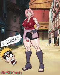 1futa big_ass big_breasts big_penis blue_eyes boots booty_shorts breasts bulge cleavage erect_nipples feet femboycarti fingerless_gloves flaccid forehead_protector futanari green_eyes headband huge_breasts konoha looking_at_viewer muscle muscles muscular_futanari naruto naruto_(series) naruto_shippuden ninja pink_hair sakura_haruno sandals shocked solo_futa strong surprised taller_girl thick_penis thick_thighs thighs toes uzumaki_naruto