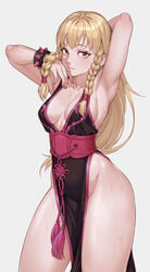 alternate_costume alternate_hairstyle armpits blonde_hair cheshirrr china_dress chun-li chun-li_(battle_ouffit_sfv) medium_breasts street_fighter street_fighter_v sweat tagme thick_thighs