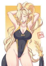 1girls big_breasts breasts cleavage female female_only kulve_taroth large_breasts looking_at_viewer monster_hunter monster_hunter_world one-piece_swimsuit solo swimsuit yamanata