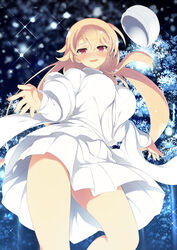 blonde_hair blush red_eyes souji_(senran_kagura) white_clothes winter yaegashi_nan