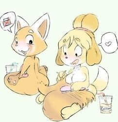 2018 :3 aggressive_retsuko animal_crossing ass breasts brush crossover isabelle_(animal_crossing) nintendo nipples retsuko smooth_skin theinspiredsphynx wholesome