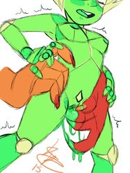 breasts cybernetics cyborg female fingering jasper_(steven_universe) limb_enhancers long_nails nipples open_mouth peridot_(steven_universe) pussy_juice shaking steven_universe tagme yuri